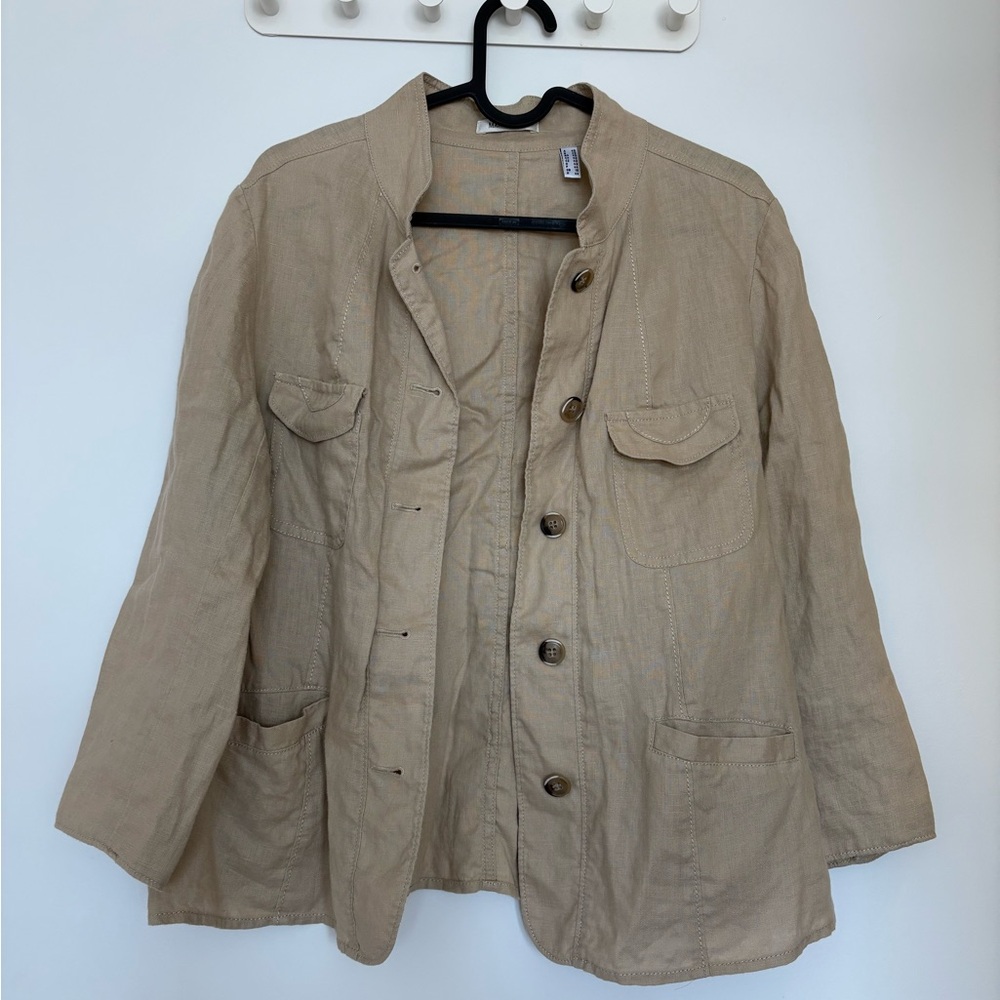 Beige Women's Lightweight Linen Jacket Shirt